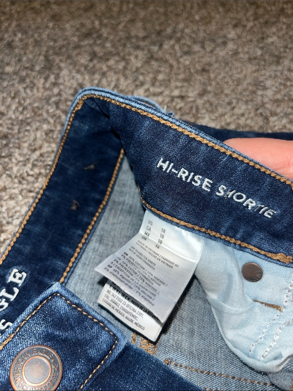 American Eagle Outfitters Dark Blue Distressed Cutoff Jean Shorts - Picture 3 of 4